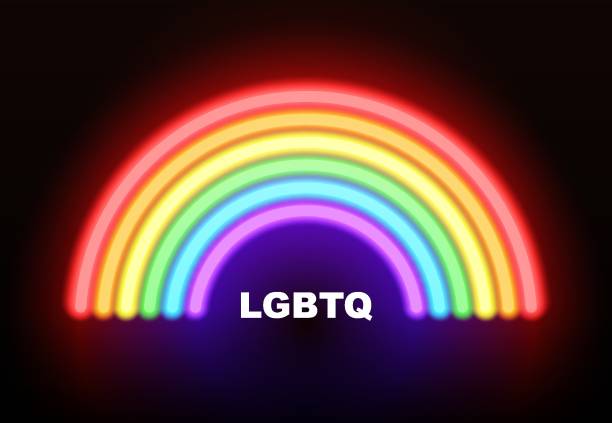 lgbtq 커뮤니티 사인. 벡터 네온 광택 무지개 - neon light rainbow bright gay pride stock illustrations