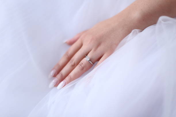 istock Bride with ring on her finger and beautiful nails 1160975863