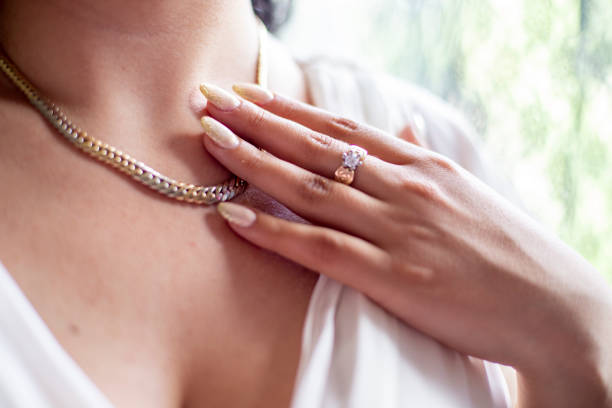 istock Bride with ring on her finger and beautiful nails 1160976515