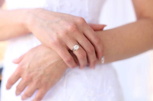 istock Bride with ring on her finger and beautiful nails 1160976738
