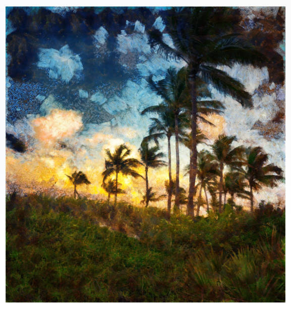 miami beach florida palmy - cyfrowa manipulacja - stan floryda obrazy zdjęcia i obrazy z banku zdjęć