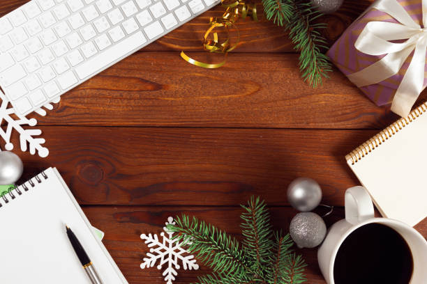 istock Greeting card and gift box on office table 1160978390