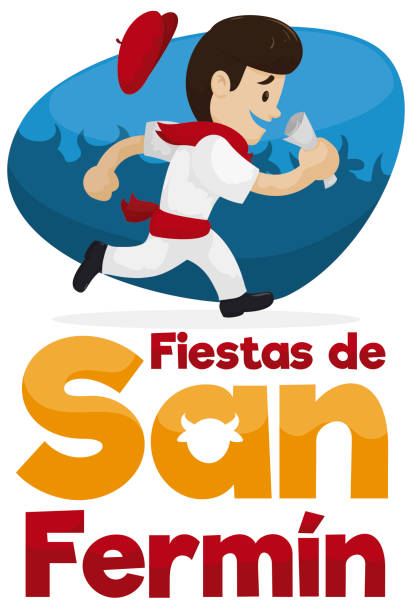 ilustrações de stock, clip art, desenhos animados e ícones de spaniard runner with traditional clothes celebrating san fermin festival - silhouette running cap hat