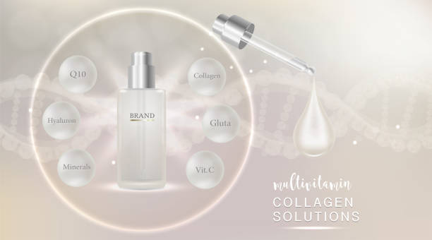 istock Beauty product ad design, white cosmetic container with collagen solution advertising background ready to use, luxury skin care banner, illustration vector. 1160987043