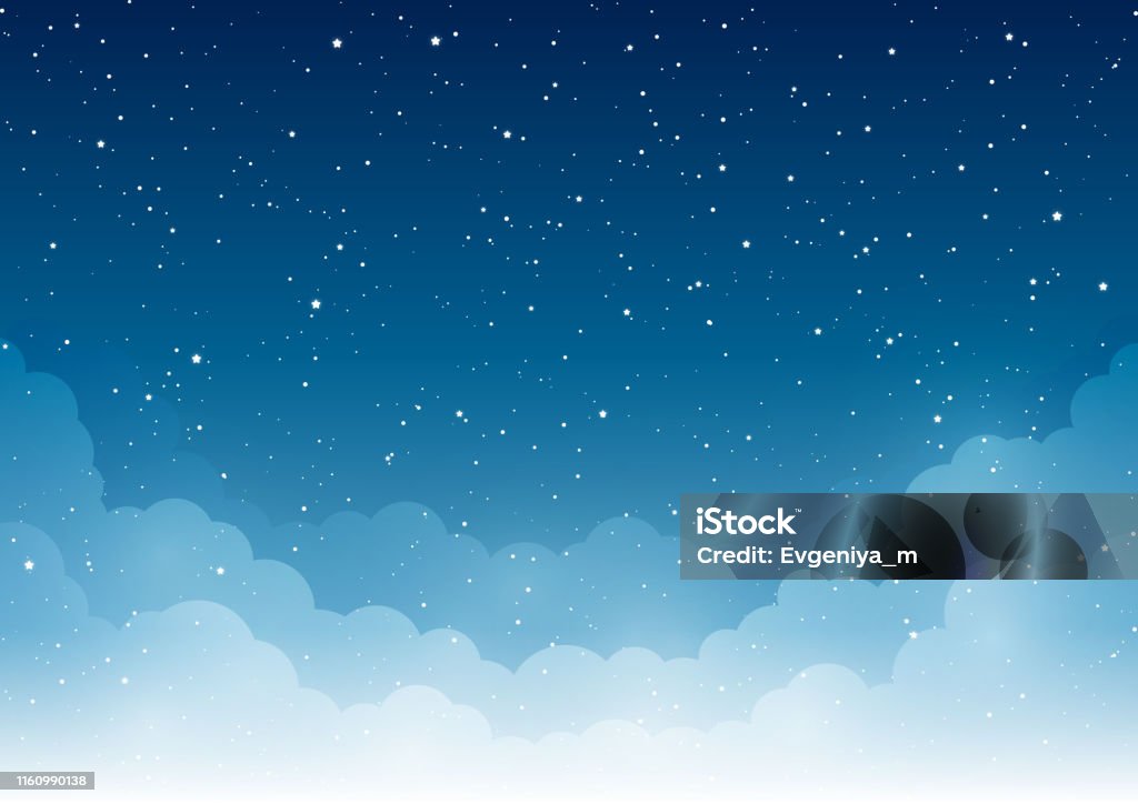 Nocne gwiaździste niebo z jasnymi białymi chmurami - Grafika wektorowa royalty-free (Niebo - Zjawisko naturalne)