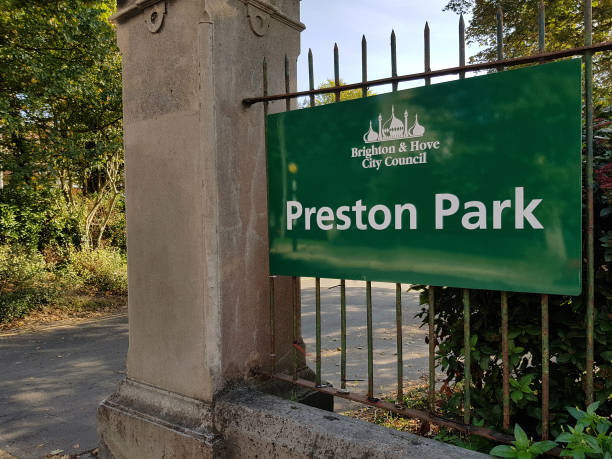 The entrance of Preston Park public playground soccer field in the afternoon at Brighton and Hove, UK. Brighton, England-18 October,2018: The entrance of Preston Park public playground soccer field in the afternoon at Brighton and Hove, UK. Hove stock pictures, royalty-free photos & images