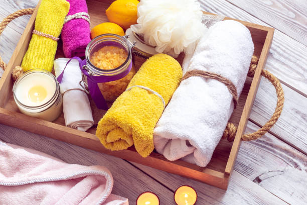 istock set of bathhouse accessories for SPA 1160990479
