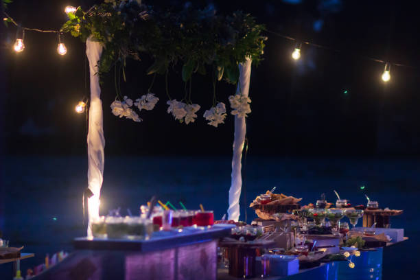 istock catering table set service with silverware and glass stemware at restaurant before party 1160991878