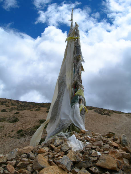 istock Alpine background with Buddhist prayer flags in the Himalayas 1160995571