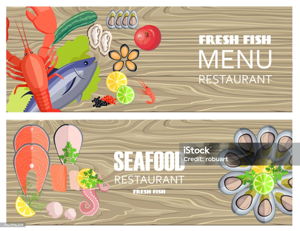 Visual Fish Menu Seafood Restaurant Menu With Delicious Fesh Fish Stock Illustration ...