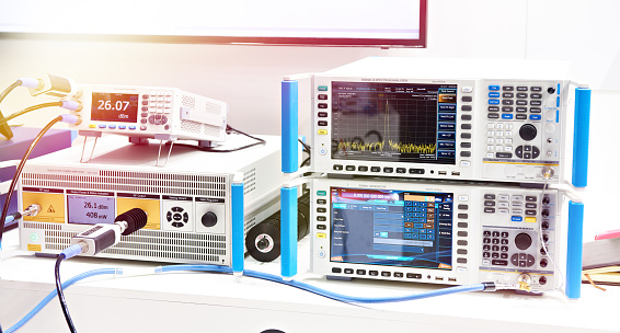 Modern signal generator, spectrum analyzer devices in exhibition