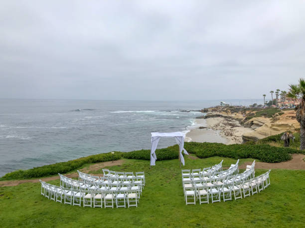 istock Wedding ceremony setting in front of the ocean 1160999183