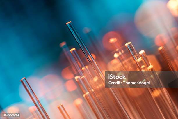 Fiber Optics Abstract Background Blue Data Internet Technology Cable Stock Photo - Download Image Now