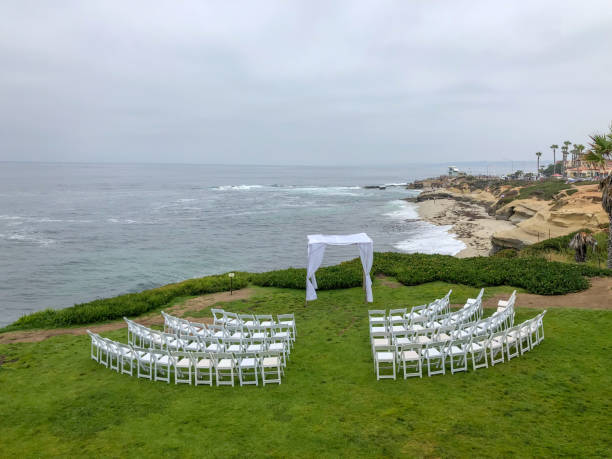 istock Wedding ceremony setting in front of the ocean 1160999508