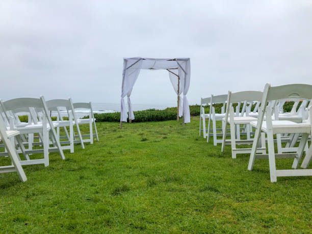 istock Wedding ceremony setting in front of the ocean 1160999555
