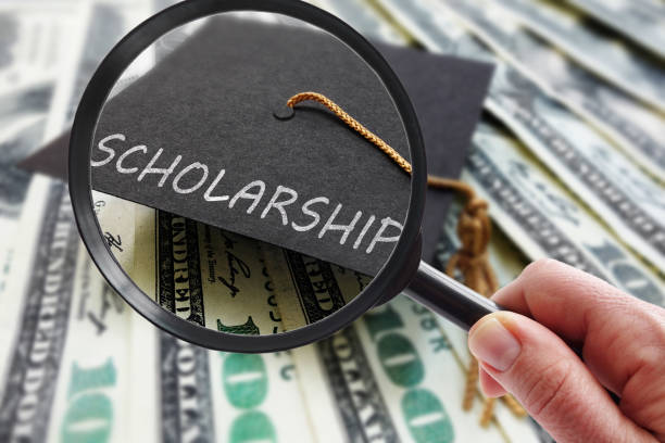Scholarship cap magnified stock photo