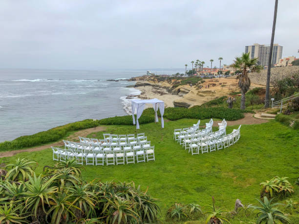 istock Wedding ceremony setting in front of the ocean 1161001331