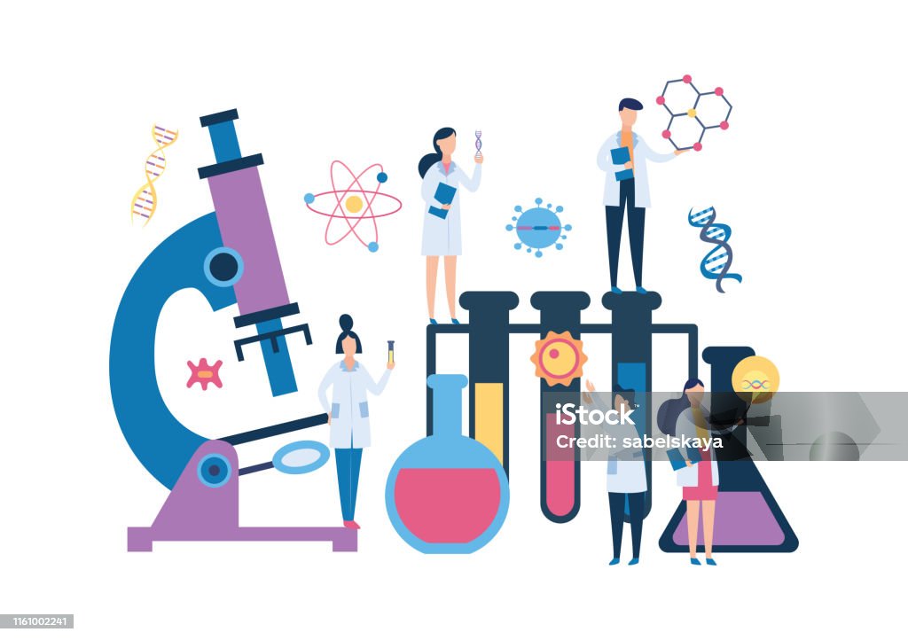 Group Biology Scientist People And Huge Laboratory Equipment Flat Cartoon  Style Stock Illustration - Download Image Now - iStock