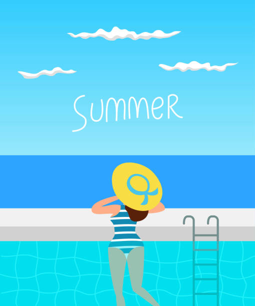 ilustrações de stock, clip art, desenhos animados e ícones de summer pool with woman. - infinity pool getting away from it all relaxation happiness