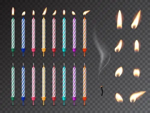 Vector illustration of Decorative birthday candles realistic mockup set