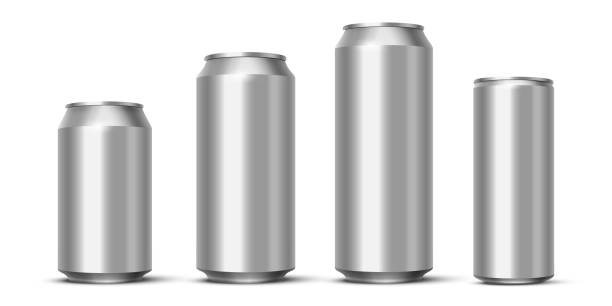 aluminium piwo, napój energetyczny lub opakowanie sody makiety. wektor realistyczne puste metalowe puszki izolowane na białym tle. - drink energy drink can isolated stock illustrations