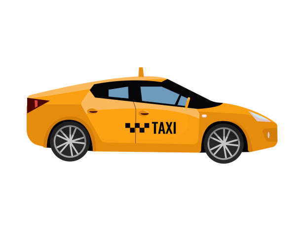 istock Taxi Yellow Car Cab Isolated on white background. Contemporary modern vehicle. Side view of the yellow car with nobody inside. Vector flat cartoon illustration on white background 1161013324