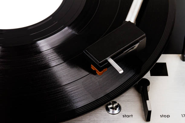 istock Close up of turntable needle on a vinyl 1161014333