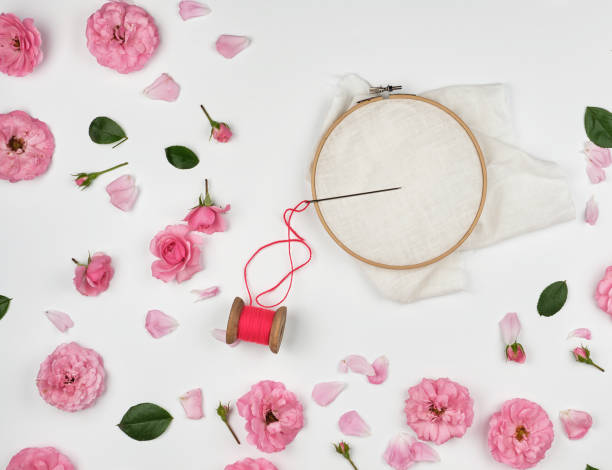 istock round wooden hoop and a red thread with a needle 1161014948