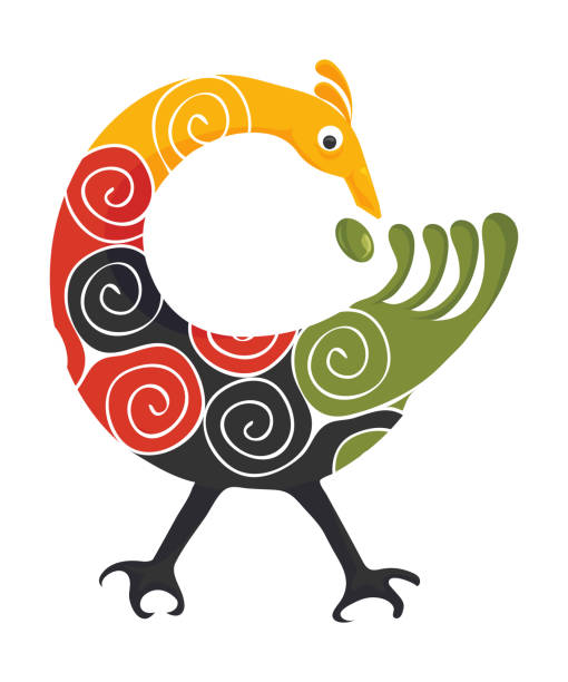 Pan African colors Adinkra symbol Sankofa Bird isolated. Adinkra Folk art imitation vector illustration. vector art illustration