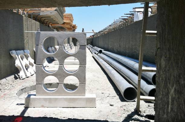 istock Pipe Supports inside a Bridge with Pipe to be installed before the Deck is poured over the top of the new Bridge 1161017206