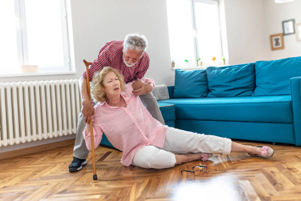 istock Old men helping wife who falled down on floor 1161017710