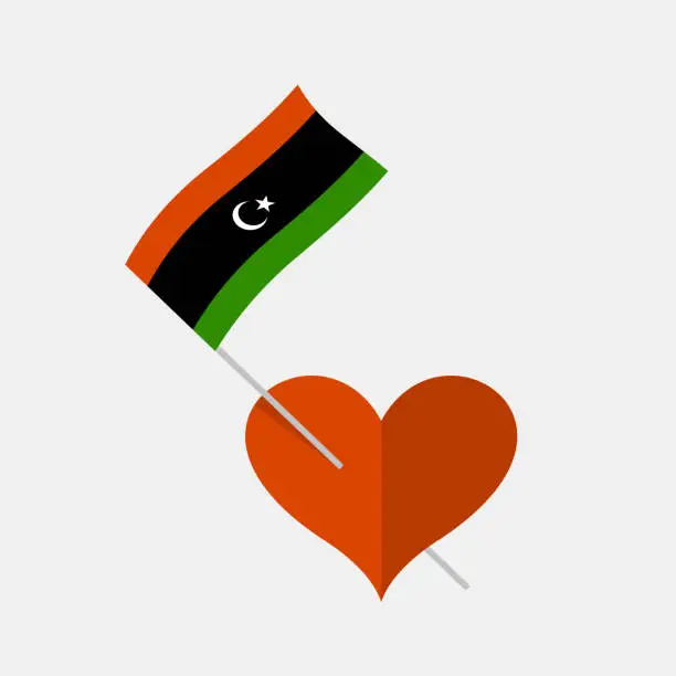 Vector illustration of Heart icon with libya flag