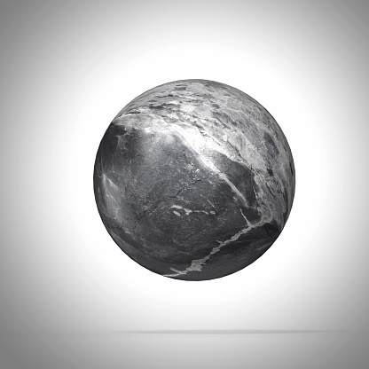Black marble sphere floating in mid air with clipping path