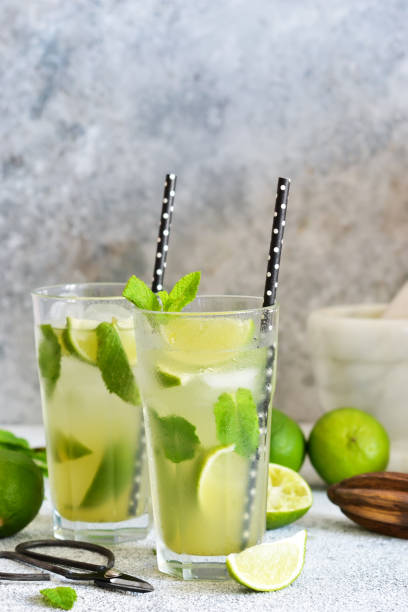 istock Mojito is a traditional summer cold drink with lime, mint and alcohol. Summer drink. 1161019148