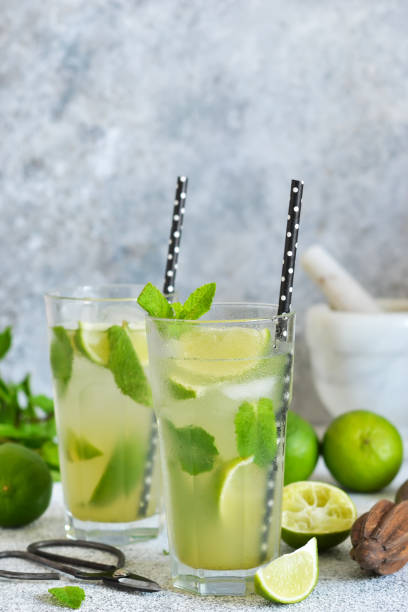 istock Mojito is a traditional summer cold drink with lime, mint and alcohol. Summer drink. 1161019343
