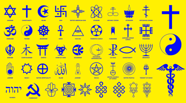 illustrazioni stock, clip art, cartoni animati e icone di tendenza di segni di religione mondiale segni di grandi gruppi religiosi e altre religioni - religious icon interface icons globe symbol