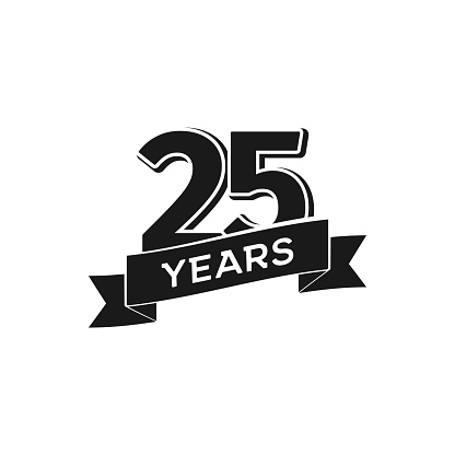 Vector 25 years anniversary icon Isolated black sign 25th jubilee on white background.