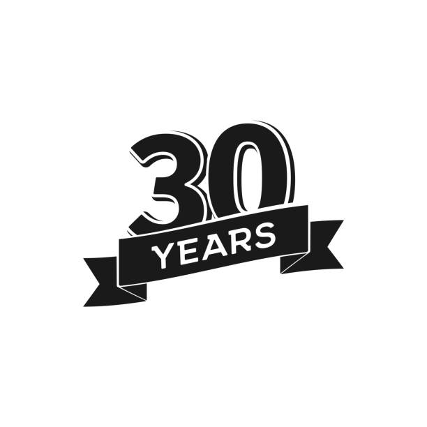 Vector 30 years anniversary icon. Isolated black sign 30th jubilee on white background Vector 30 years anniversary icon Isolated black sign 30th jubilee on white background. 30th anniversary stock illustrations