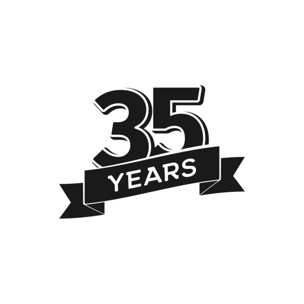 Vector 35 years anniversary icon. Isolated black sign 35th jubilee on white background Vector 35 years anniversary icon Isolated black sign 35th jubilee on white background. number 35 stock illustrations