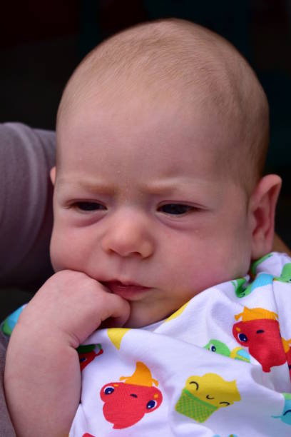 istock Newborn baby. Blonde boy with blue eyes, seven weeks. 1161020739