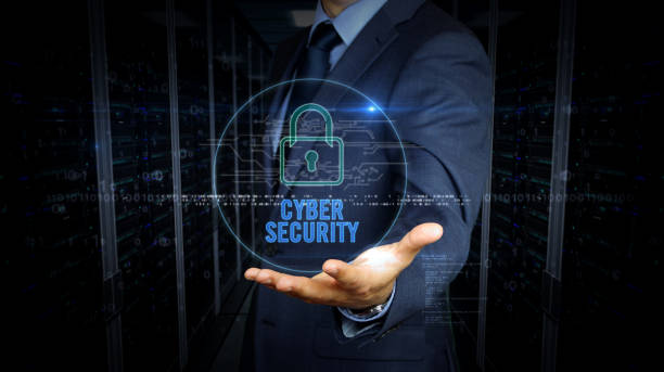 istock Businessman touch screen with cyber security hologram 1161020741