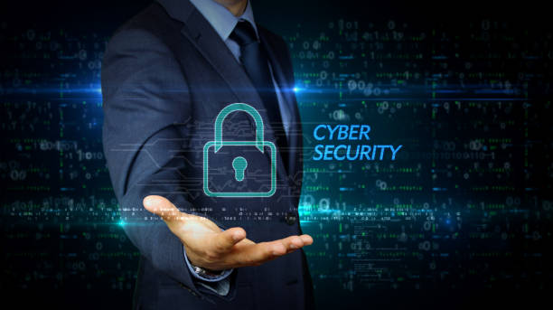 istock Businessman touch screen with cyber security hologram 1161020869