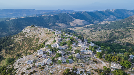 aerial view of Kastro village. Thassos island, Greece