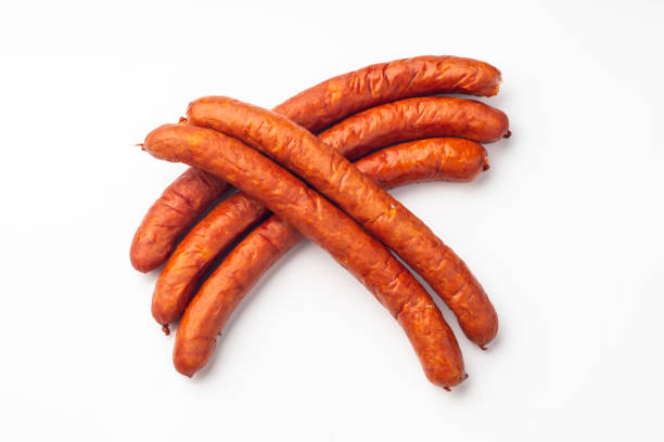 istock Dry Sausages, isolated on white background. 1161023814