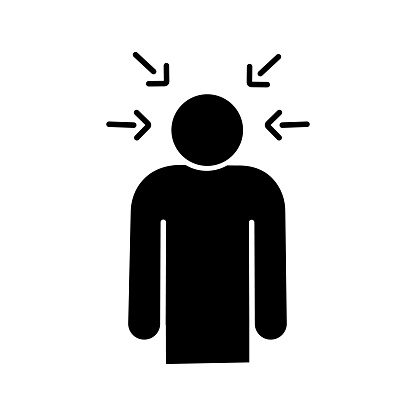 Nervous tension glyph icon. Vector silhouette. Stress. Psychological pressure. Anxiety. Self condemnation. Emotional stress symptom