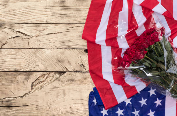 istock American flag on GOLD wooden background with copy space 1161029028