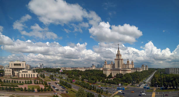 istock Panoramic wide angle view of famous Russian university campus under dramatic cloudy sky in summer 1161030834