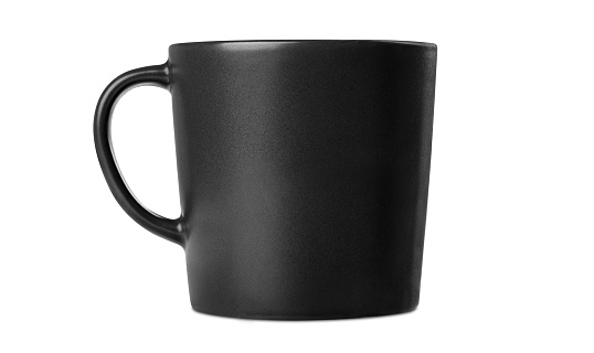 Black matte modern tea mug isolated on white background