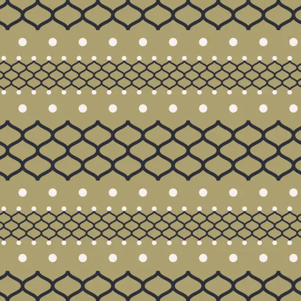 Vector illustration of Olive green seamless texture with grid shapes and dots vector.