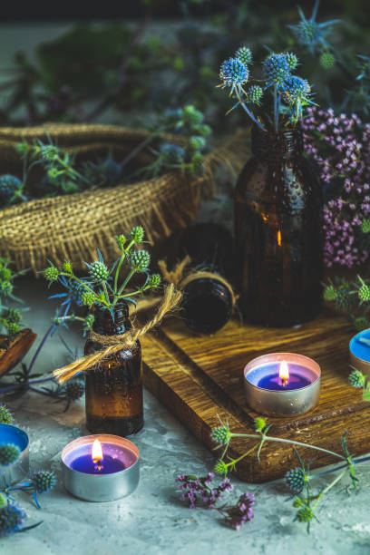 istock Old pharmacy, esoteric or alchemic concept with blue eryngo 1161036469